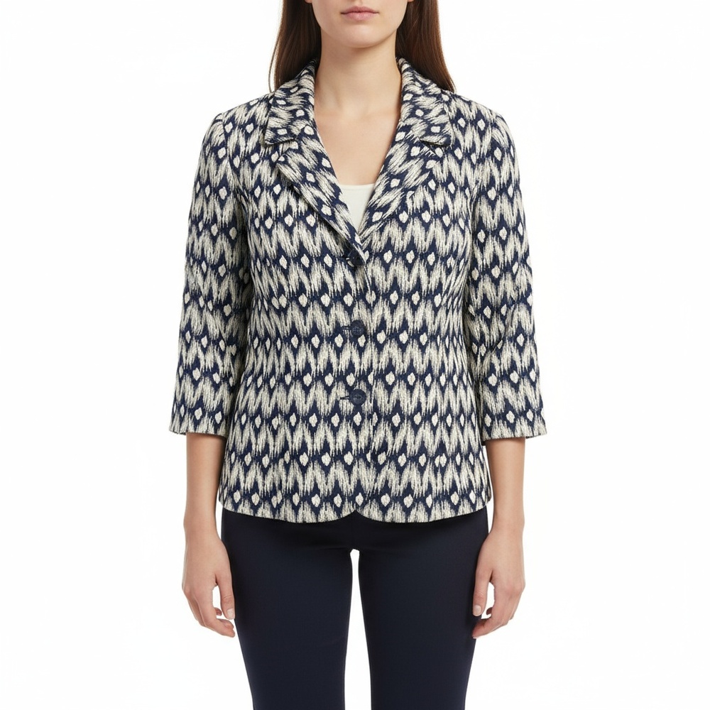 Isabella‎ Suits Blazer Womens 18 Blue Grey Geometric Pattern Single Breasted